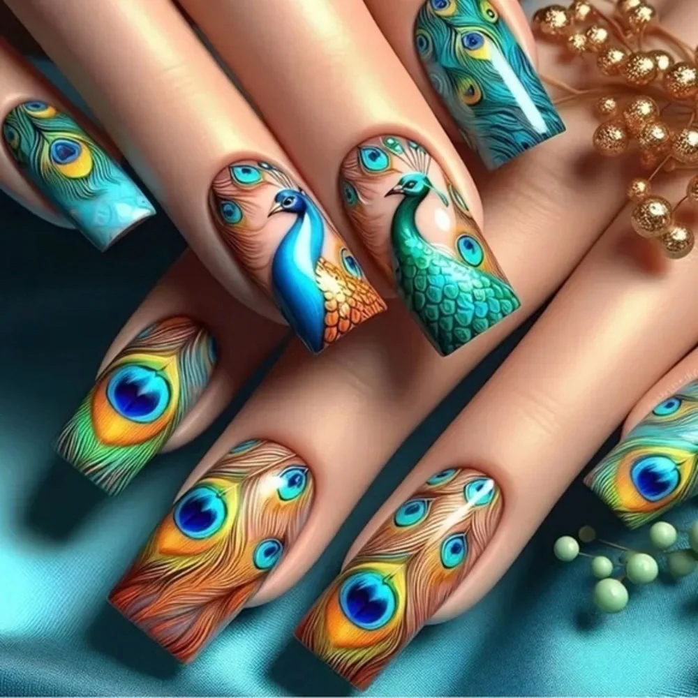 Peacock Fake Press On Nails NWT